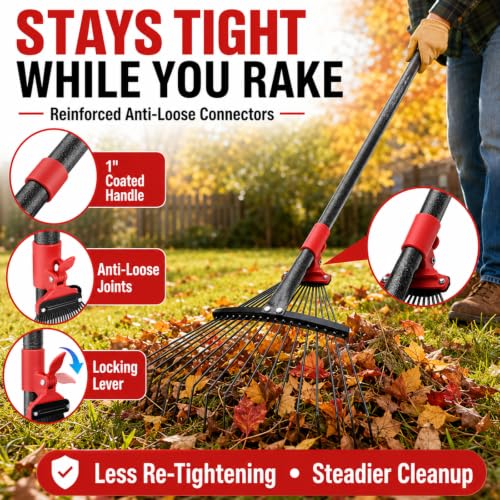 Adjustable Leaf Rake, 8"-17" Expandable Metal Garden Rake with 58" Adjustable Handle, Lightweight Collapsible Yard Rake for Leaves, Pine Needles, Flower Beds, Shrubs and Small Lawns - style: 58inch
