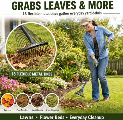 Adjustable Leaf Rake, 8-17" Collapsible Metal Head, 7FT Long Handle - size: 90 Inch