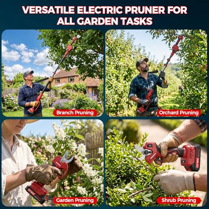 2-in-1 Electric Pruning Shears Cordless with Pole, 2.1" Cutting Diameter Pole Pruning Shears, Brushless Motor, Extra Blade, 2 * 2Ah Batteries, 2 Modes Adjustable Pruning Shears for Tree Flower - size: 2.1"