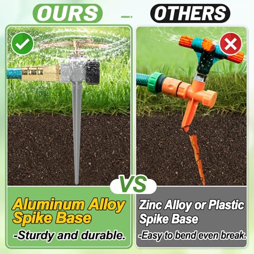 Acostop 2 Pack Aluminum Alloy Lawn Sprinkler with 3 Arms Brass Nozzle