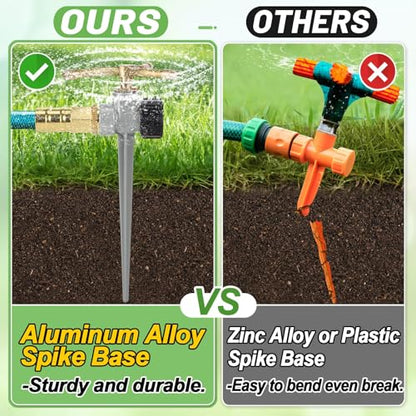 Acostop 2 Pack Aluminum Alloy Lawn Sprinkler with 3 Arms Brass Nozzle