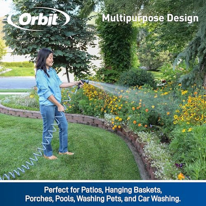 Orbit Coil Garden Hose, 25 ft, with 8-Pattern Nozzle, Green - 26380 - color: Green, size: 25 ft