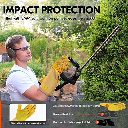 Vgo... Men's Extra-Long Leather Gardening Gloves, Gauntlet with Adjustable Cuff, Puncture & Thorn Proof, Touchscreen (CA9659) - color: 1 Pair - Yellow, size: Men's Large