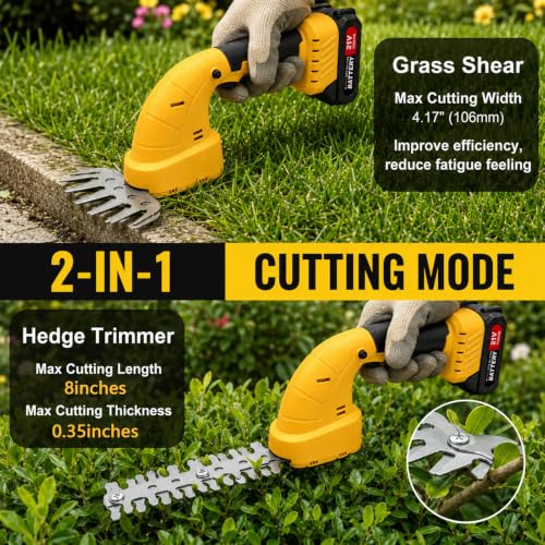 2-in-1 Cordless Hedge Trimmer & Grass Shear, 21V, Yellow