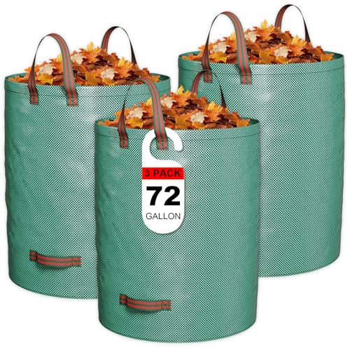 GreatBuddy 72 Gallon Leaf Bags Reusable 3 Pack, Heavy Duty Collapsible Lawn and Leaf Bag, Self-Standing with Top & Bottom Handles, PP Waterproof Yard Waste Bags for Leaves Grass Clippings Debris - size: 72gal-3 packs, style: Stand Upright