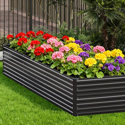 Vengarus 12x4x2ft Galvanized Raised Garden Bed,Metal Raised Beds Kit Black - color: Black, size: 12x4x2 ft