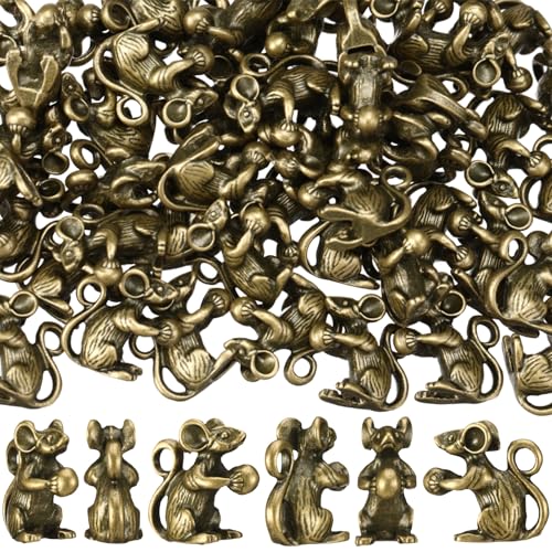 Civaner 50 Pcs Mini Brass Rats, Mini Brass Figurines, Vintage Metal Mouse - style: Mouse