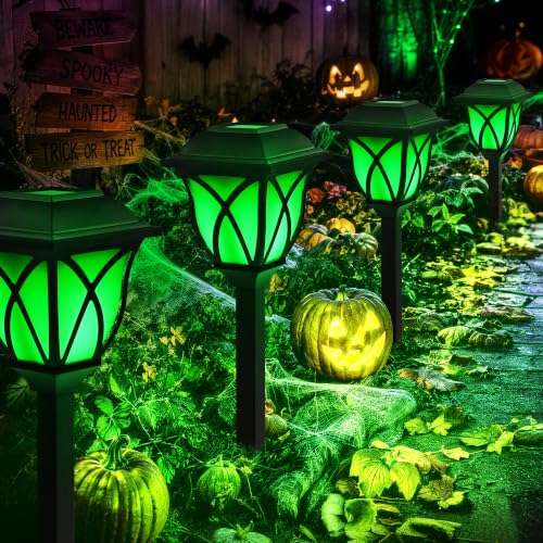 GIGALUMI Solar Halloween Lights Outdoor, LED Solar Pathway Lights 8 Pack - color: Green, size: 8 Pack
