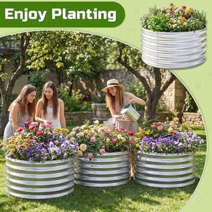 AHEONLAR 3PCS 2x2x2FT Galvanized Raised Garden Bed Kit Round Metal Flower Box Large Planter Raised Beds Outdoor Garden for Planting,Fruit,Herb Silver - color: Silver