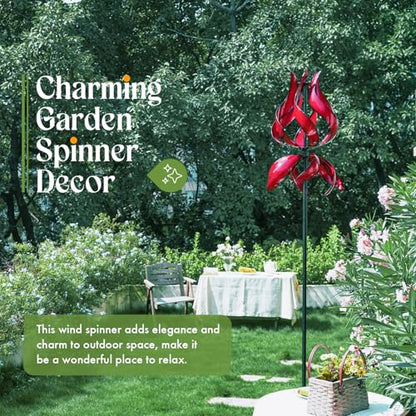 Red Tulip Wind Spinners Outdoor - 87" H Large Yard Spinners