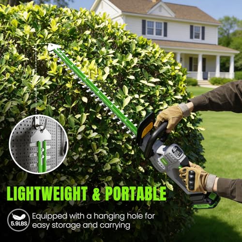 Hedge Trimmer Cordless 22" - 2 x 21V Batteries & Fast Charger, Easy to Use - color: Green