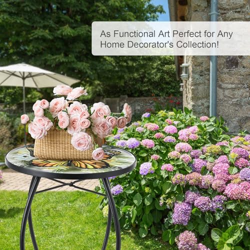 VCUTEKA Outdoor Side Table,14" Patio Accent Table Bistro Coffee End Table - color: Yellow Butterfly