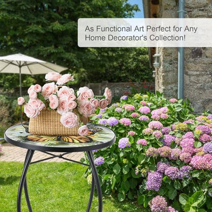 VCUTEKA Outdoor Side Table,14" Patio Accent Table Bistro Coffee End Table - color: Yellow Butterfly