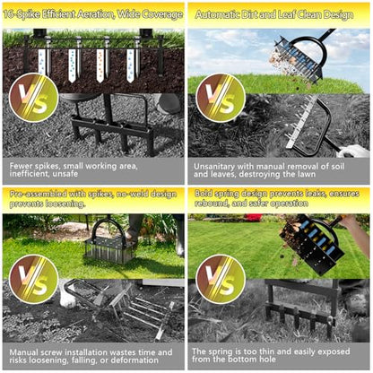 Lawn Aerator Tool with 16 Steel Spikes, Grass Aerator Lawn Tools with Spring-Loaded Design & Adjustable T-Handle, Pre-Assembled Hand Aerator Lawn Tool for Lawn, Courtyard and Garden - size: M -16 Spikes