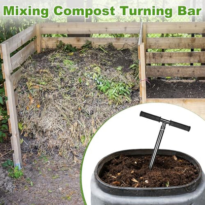 M METERXITY Compost Turning Tool 33.4 Inch Compost Stirring Tool Manual Lawn Aerators Mixing Tool for Gardening Bed/Plant Box/Outdoor Tumbler Bins Bags [Black]