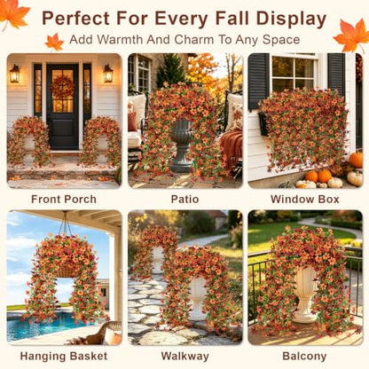 Artificial Hanging Flowers for Outdoors, 2 PCS 344-Bloom UV Resistant Mums - color: Orange Burgundy