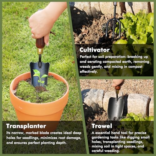 RESTMO Gardening Tools Set, 3-in-1, Carbon Steel, Wooden Handle, Brown - size: Gardening Tool Set