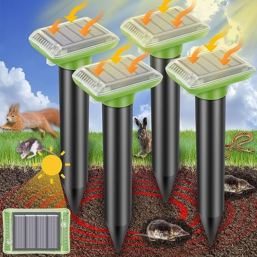 Ultrasonic Mole Repellent Outdoor, Solar-Powered Gopher Repellent for Lawn Garden and Yard, Waterproof Mole and Vole Repellent
