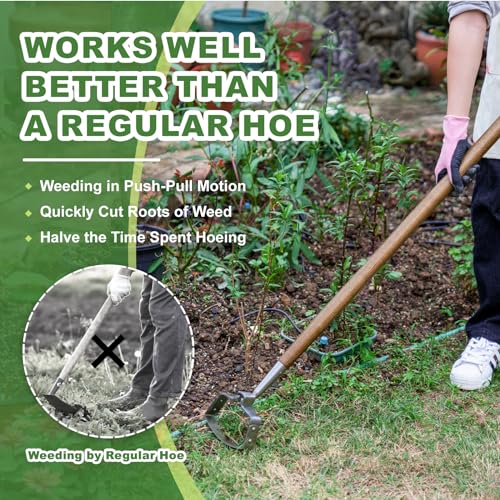 Haliaeetus Hula Hoe, 58'' Stirrup Hoe with Comfortable Wood Long Handle