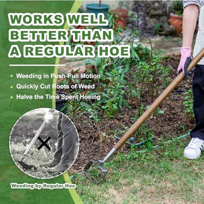 Haliaeetus Hula Hoe, 58'' Stirrup Hoe with Comfortable Wood Long Handle