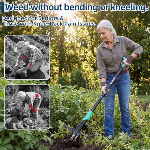 40" Long-Handle Stand-Up Weed Puller, 4-Claw Gardening Weeding Tool with Easy Ejector, Remove Weeds Without Bending, Pulling, or Kneeling