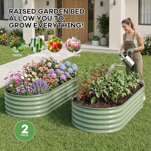 Galvanized Raised Garden Bed,2PCS 6x3x1.4ft Planter Box,OliveGreen - color: Olive Green, size: 6x3x1.4ft (2pcs)
