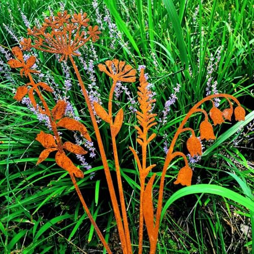 Metal Flowers Garden Stakes - color: Rusty