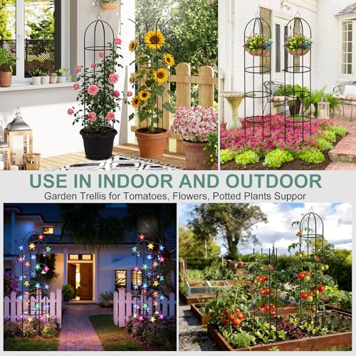 100% Metal 2pc Obelisk Garden Trellis 6.6 Feet Tall Sturdy Plant Support - size: 2PC