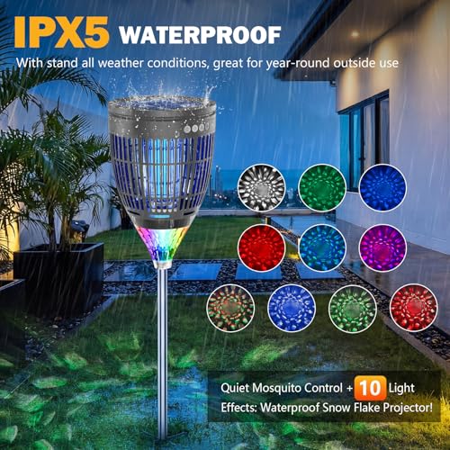 All‑in‑1 Solar Bug Zapper Outdoor, Electric Mosquito Killer Insect Trap - color: Gray