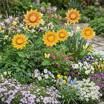 2-Pack Metal Flowers for Outside, 30-Inch Sunflower Yard Stakes - color: Yellow, Brown