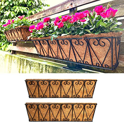 LaLaGreen Balcony Wall Planter (24 in, 2 Pack) Black Coco Liner Trough Box - size: 24" (61cm) x 2 Pack