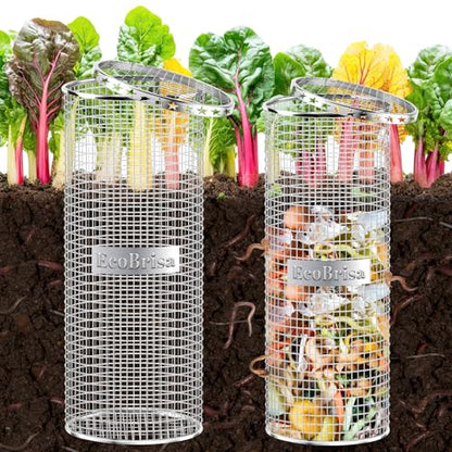 2pack Underground Worm Composting Bin, Metal Compost Bin for Recycling Kitchen Food Waste, Outdoor Worm Compost Bin with Holes and Lid Use in Outdoor Garden Vegetable Patch Backyard