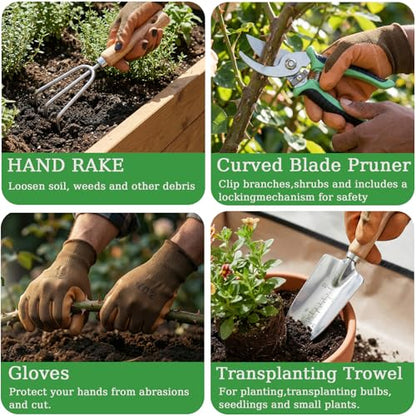 10-Piece Heavy Duty Garden Tool Set Green Gardening Essentials - color: Green