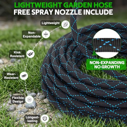 Non-Expanding Garden Hose 25ft w/10 Function Nozzle, Lightweight Water Hose - size: 25ft
