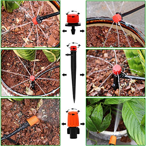 Drip Irrigation System, 100FT Drip Irrigation Kit for Garden - 50FT Main & 50FT Branch Tubing, Adjustable Nozzles for Drip or Mist Cooling, Irrigation System for Garden, Lawn, Patio, Raised Bed - size: 100FT