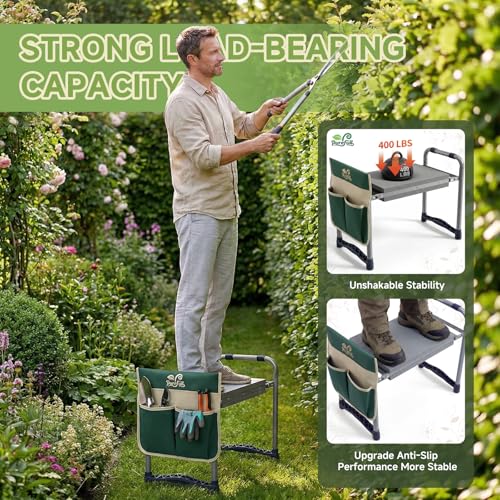 2-in-1 Heavy Duty Foldable Garden Kneeler And Stool With EVA Pad, Green