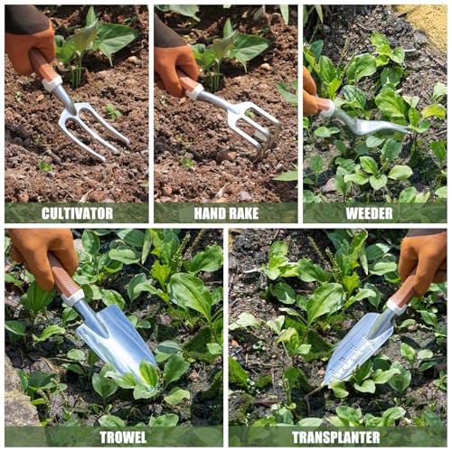 Garden Tool Set, 12 Pcs Heavy Duty Floral Gardening Tools Kit with Gardening Hand Weeder Tools, Durable Storage Bag and Gardening Gloves, Gardening Gifts for Women and Men Brown