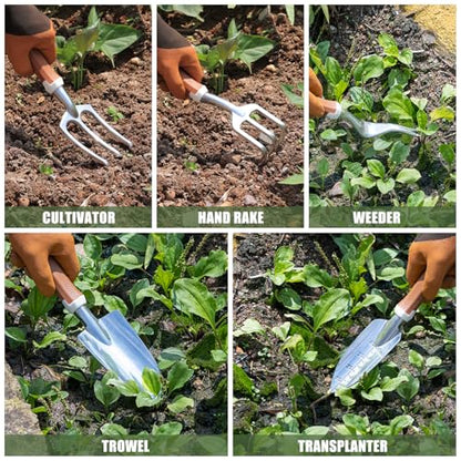 Garden Tool Set, 12 Pcs Heavy Duty Floral Gardening Tools Kit with Gardening Hand Weeder Tools, Durable Storage Bag and Gardening Gloves, Gardening Gifts for Women and Men Brown