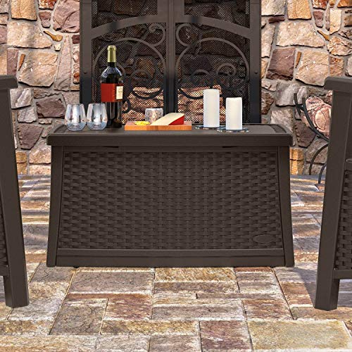 Suncast 30 Gallon Resin Outdoor Patio End Table Storage Box, Java, Made in the USA - color: Java