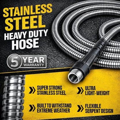 BIONIC STEEL 100 Ft Metal Garden Hose with Sprayer Nozzle - size: 100'