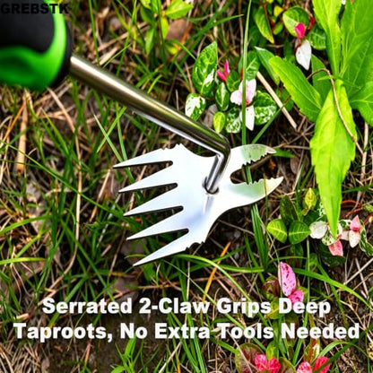 GREBSTK Deep Root Weed Puller, Stainless Steel Heavy Duty 5+2 Tooth