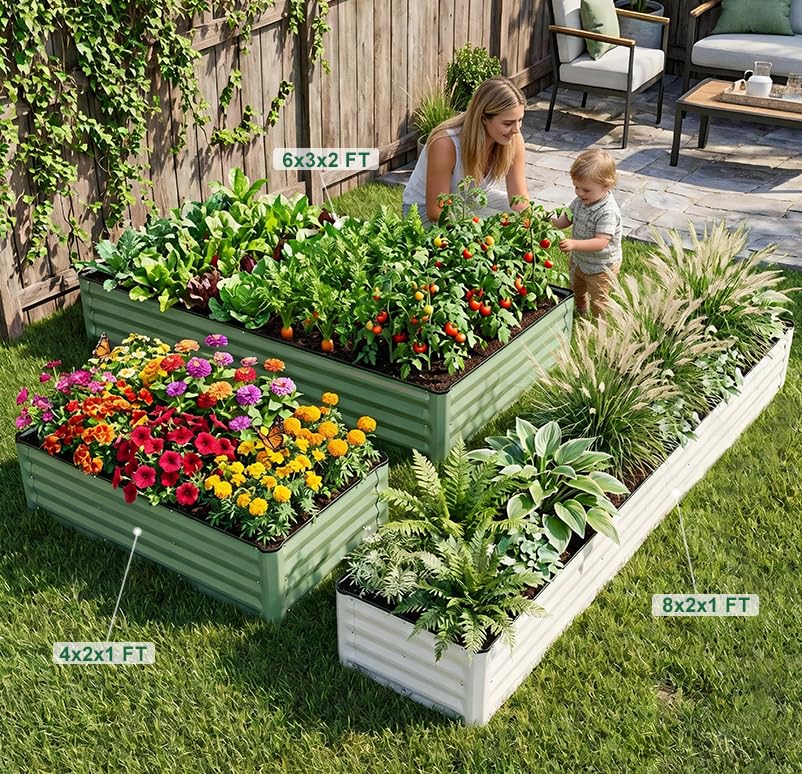 8x2x1 Ft Galvanized Raised Garden Bed (White)
