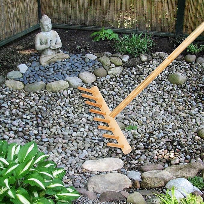 Upgrade Full Size 4ft Zen Garden Rake,Enhanced Outdoor Wooden Rake, Round Teeth