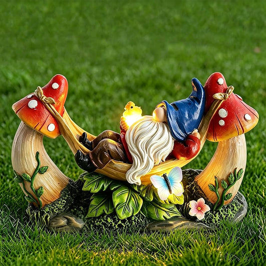 Solar Gnome Garden Statue with Mushroom and Butterfly Lights Outdoors, Waterproof Garden Decor for Yard Lawn Balcony, Cute Gnome Figurine for Outdoor Patio Decor, Ideal Gift for Garden Lovers - color: 003-gnome