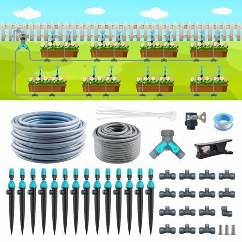 98ft Drip Irrigation Kit, Upgraded Quick-Connect System with Adjustable Nozzles & Durable Hoses, Complete Garden Watering Solution for Outdoor Plants, Flower Beds, Lawns and Patios