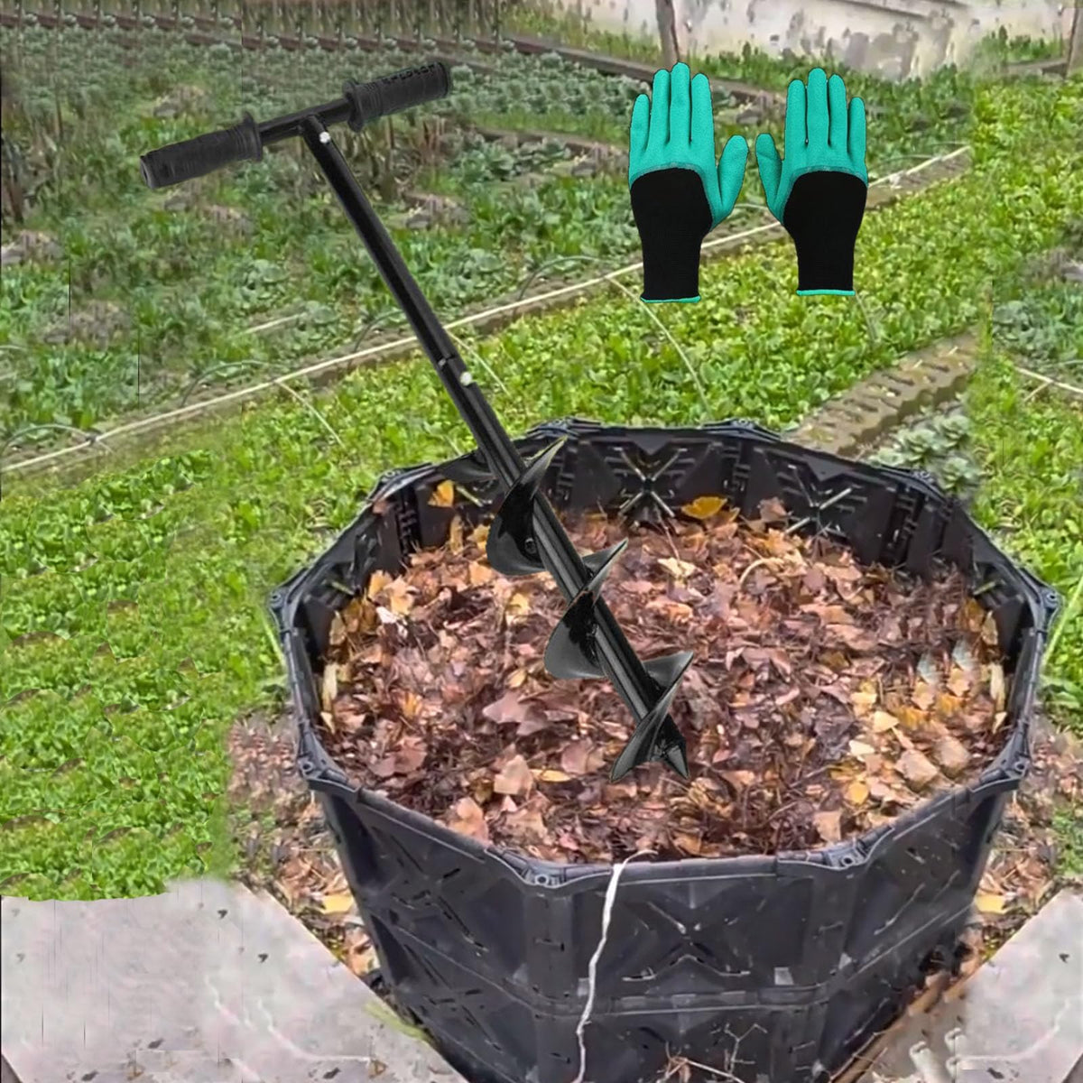 Compost Turning Tool,Compost Stirring Tool,Compost Aerator Tool Turner and Mixing Tool for Outdoor Compost Tumbler Bins Bags (Black, 85 * 10cm) - size: 85*10cm
